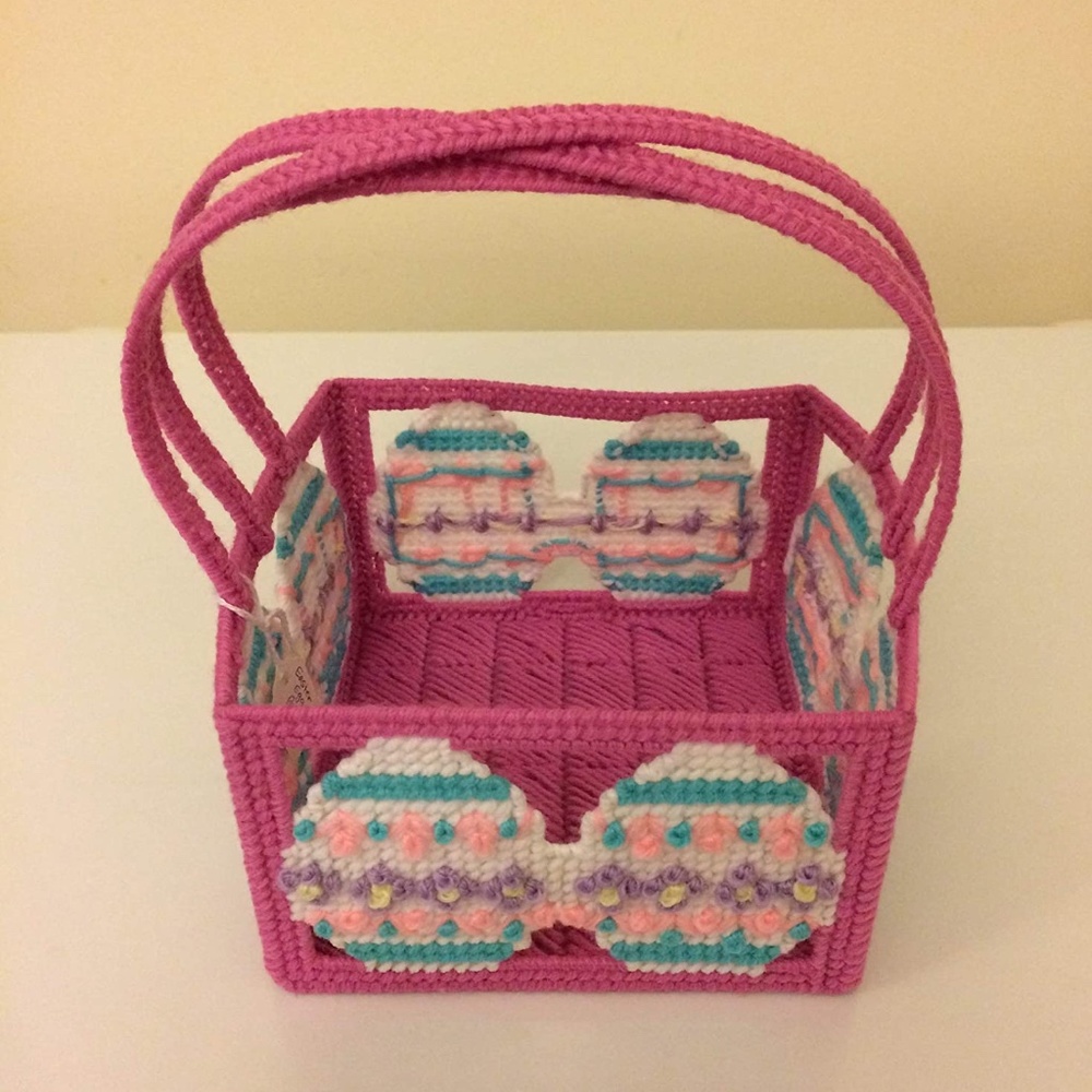 Easter Egg Basket Handcrafted Pink, Aqua, Mauve and White Spring Home Decor Gift